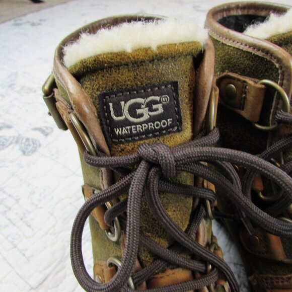 UGG Cecile Brown Waterproof Leather Ankle Duck Boots 1007999 Fur Felt Lined 5.5 - Picture 5 of 8